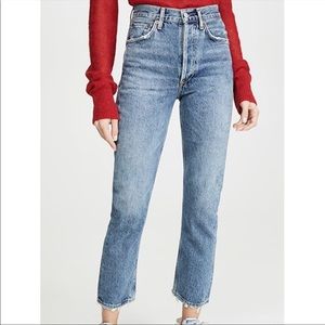 Agolde Riley High Rise Straight Crop Jeans in Color Frequency size 25